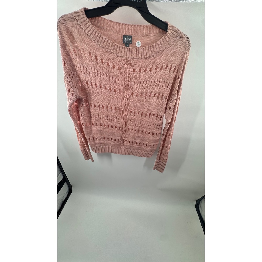 Soho Jeans New York & Company Pink Pointelle Knit Eyelet Sweater Womens Medium